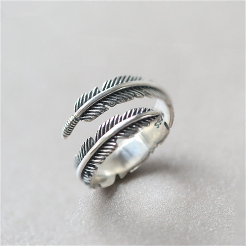 Vintage Design 925 Sterling Silver Adjustable Feather Rings For Women Sterling-silver-jewelry Wedding Jewelry  Gift jz384