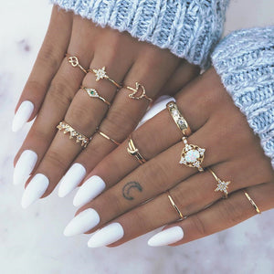 DIEZI 6 Style Vintage Bohemian Opal Knuckle Joint Rings Set For Women Gold Color Flower Crown Moon Finger Rings Jewelry 2019 New