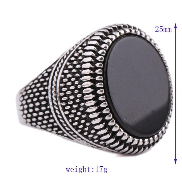 Fashion Super Hero Ring Men's Ring With Black Stone Ring 316L Stainless Steel Jewelry Vintage Silver Plated Ring